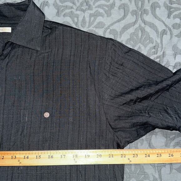 MODA CAMPIA men’s size medium black button up short sleeve casual shirt business - Picture 4 of 10